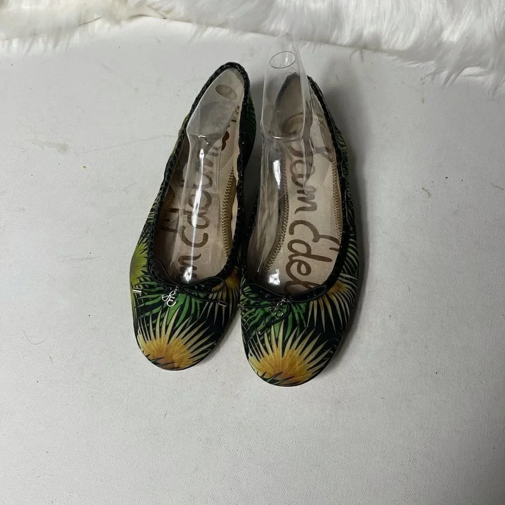Sam Edelman Felicia tropical prints ballerina flats  black leather trim SZ8M